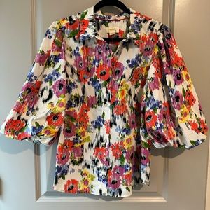 Anthropologie Maeve flowered 3/4 puff sleeve blouse.  Size M.  NWT.